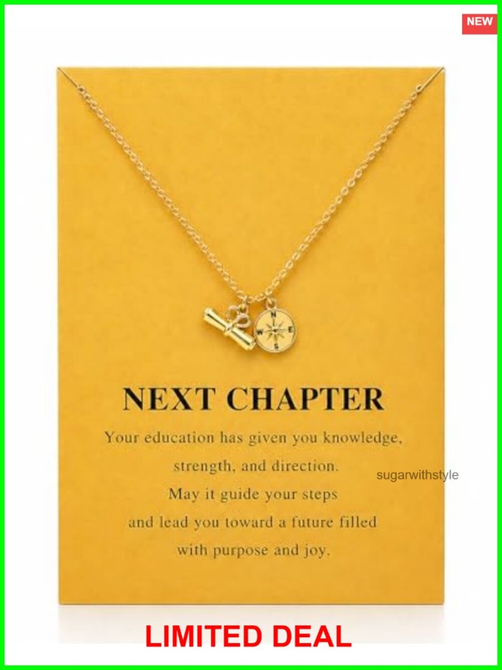18K Gold Plated Compass Diploma Pendant Necklace Graduation Gift